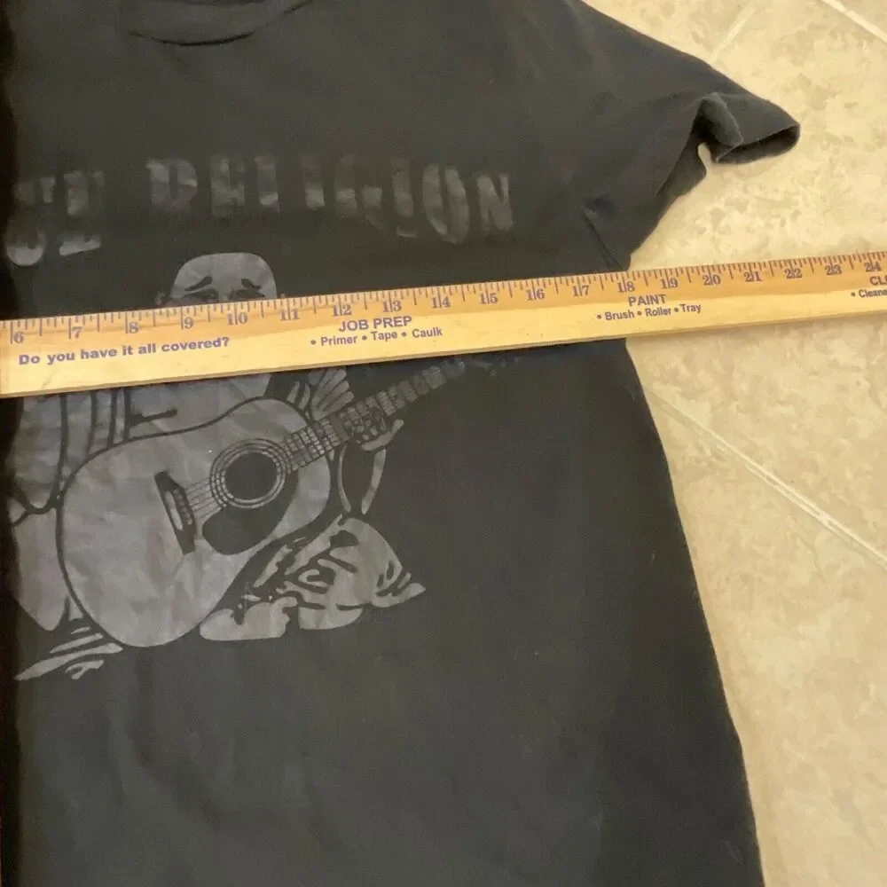 True Religion T-Shirt Mens Small Logo Tee Crew Buddha Graphic black on black.